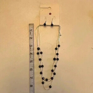 NWT Black and silver tiered necklace with matching earrings